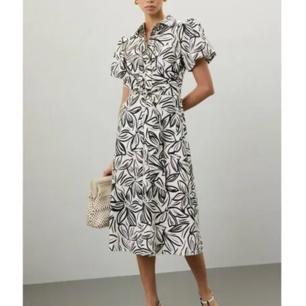 TOCCIN Puff Sleeve Shirt Dress Black XL